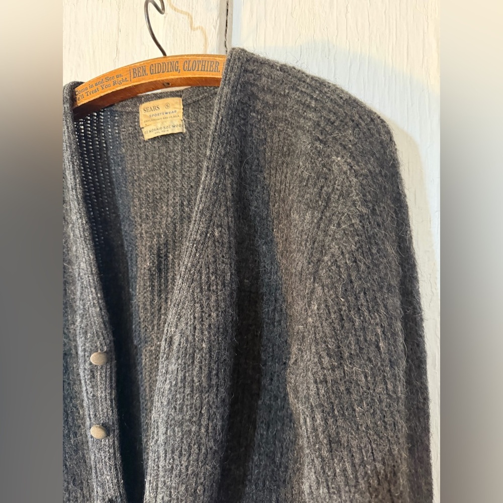 🚫SOLD🚫Vtg 60s Sears Sportswear 50/50 Mohair Wool Blend Cardigan Grey:Sz Small - Picture 5 of 16